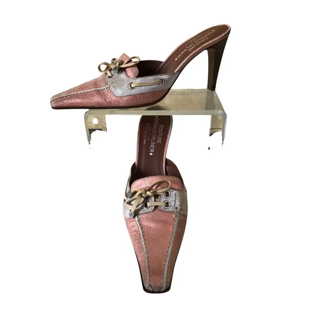 Donald Pliner Shoe Slide Mule Distress Bronze Silver Metallic Leather $245 7.5